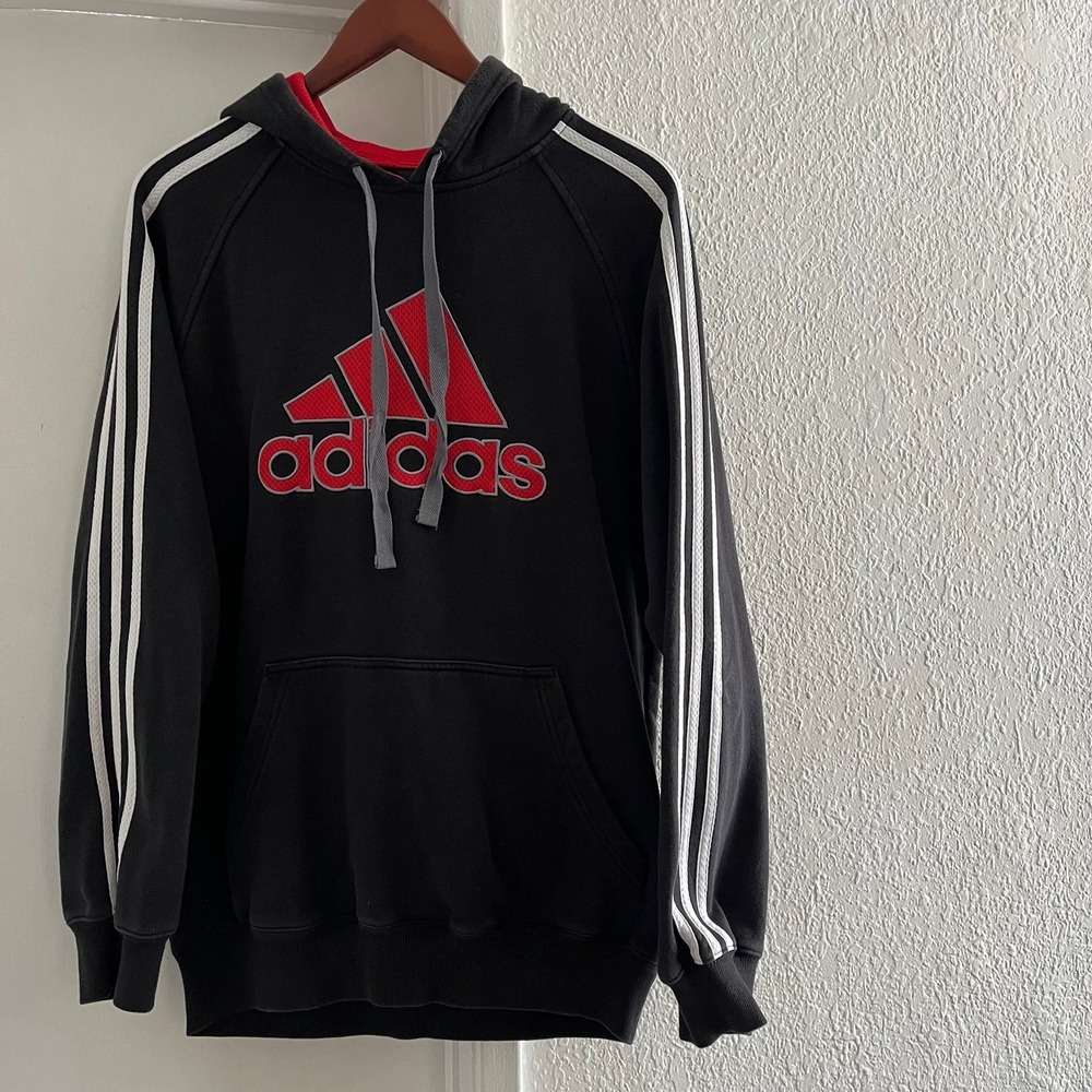Adidas Logo Men's Black Hooded Sweatshirt - Men's Medium - Picture 2 of 4